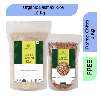 Organic Basmati Rice - 10 Kg + Free Rajma Chitra 1 Kg