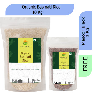 Organic Basmati Rice - 10 Kg + Free Masoor Kali (Sabut) 1 Kg
