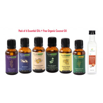 Essential Oils - PACK OF 6 X 30ml EACH + FREE COCONUT CARRIER OIL (250ML)