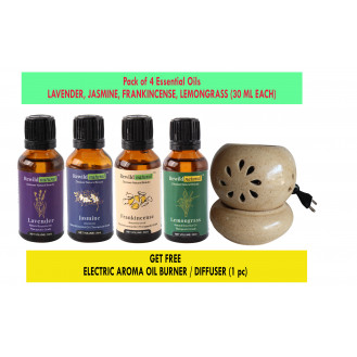 ESSENTIAL OILS - PACK OF 4 * 30ml EACH + FREE ELECTRIC DIFFUSER (1 Pc)
